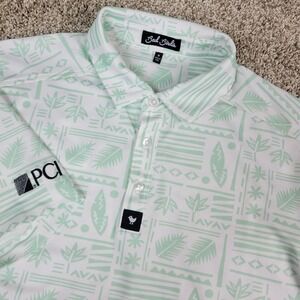 Bad Birdie Mens Medium Green White AOP Floral Performance Stretch Golf Polo SS